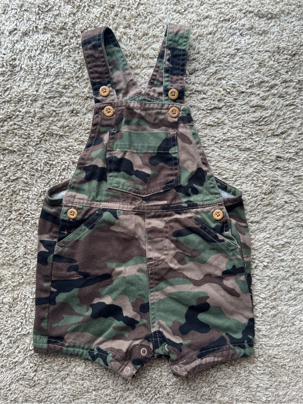 Wonder Nation Baby Camo Shortall Overalls 6-9 Months Cotton Snap Bottom